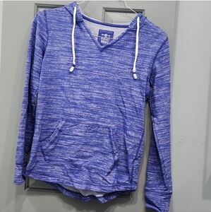 NWOT SO Notch Neck Tunic Hoodie Blue White Heather V-neck Small